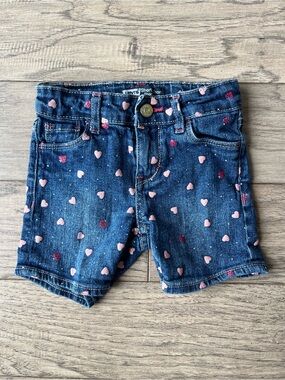 Levi's Dark Blue Denim Shorts with Pink Heart Print